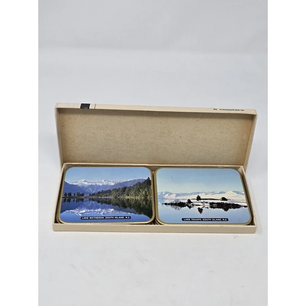 VINTAGE 1980S PHOTOGRAPHIC CORK COASTERS SET OF 6 SOUTH ISLAND NEW ZEALAND JASON